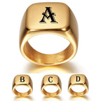 Square signet ring for men with initial letter