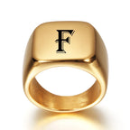 Square signet ring for men with initial letter