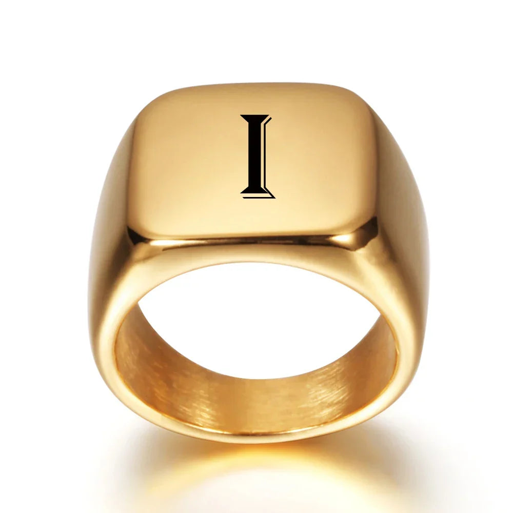 Bague large homme personnalisée avec initiale i