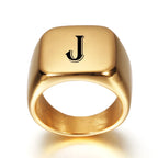Square signet ring for men with initial letter