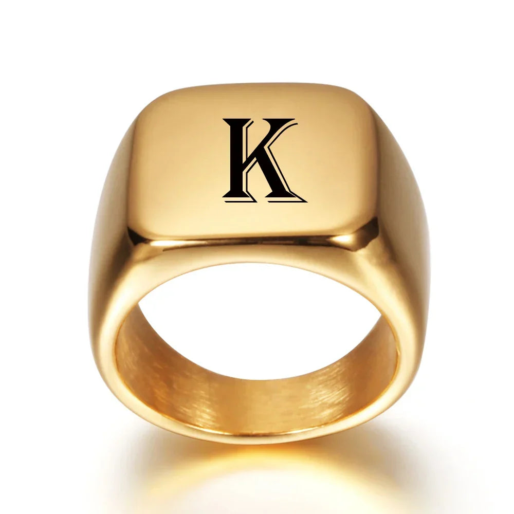 Bague large homme personnalisée avec initiale k