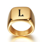 Square signet ring for men with initial letter