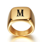 Square signet ring for men with initial letter