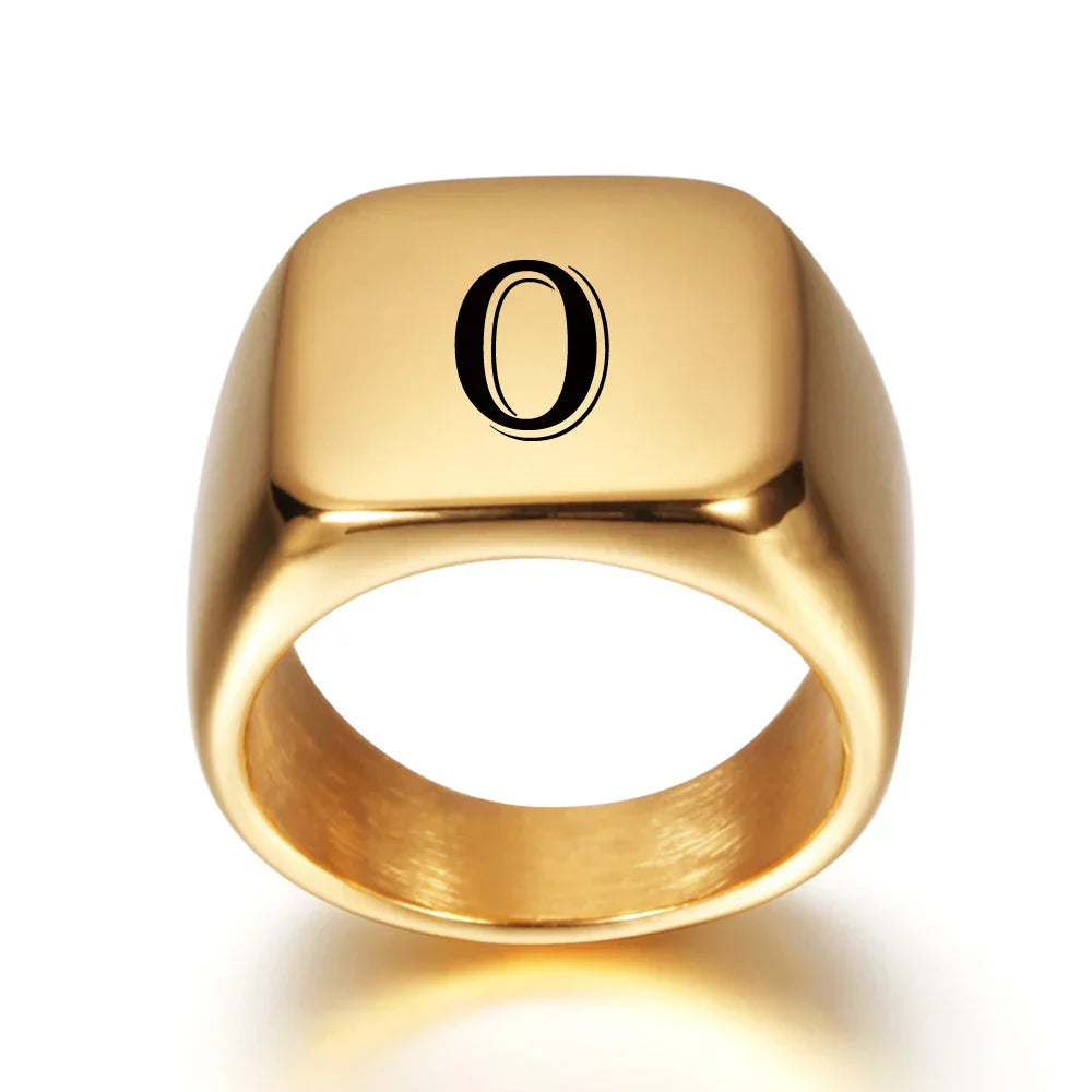 Bague large homme personnalisée avec initiale o