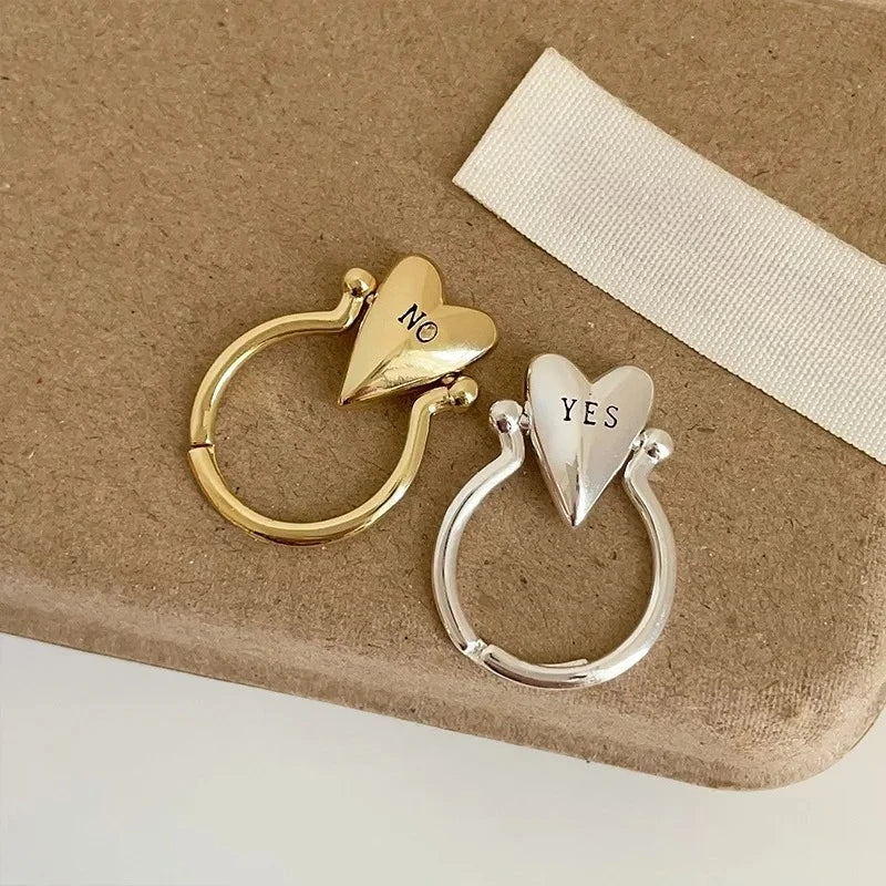 Bague Coeur "Yes" et "No" pour Couple d'Amoureux or