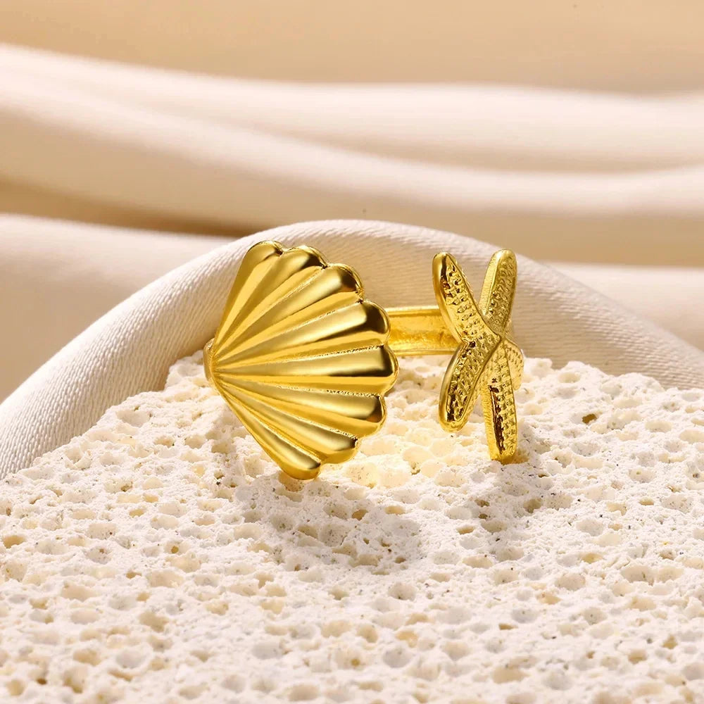 Bague coquillage et étoile de mer