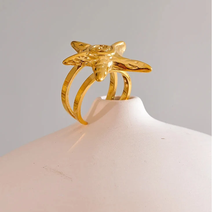 Bague coquillage étoile de mer dorée pour femme