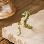 Bague coquillage hippocampe vert