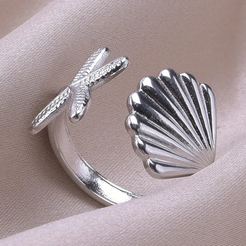 Bague Coquillages Etoile de Mer et Coquille Saint-Jacques argent