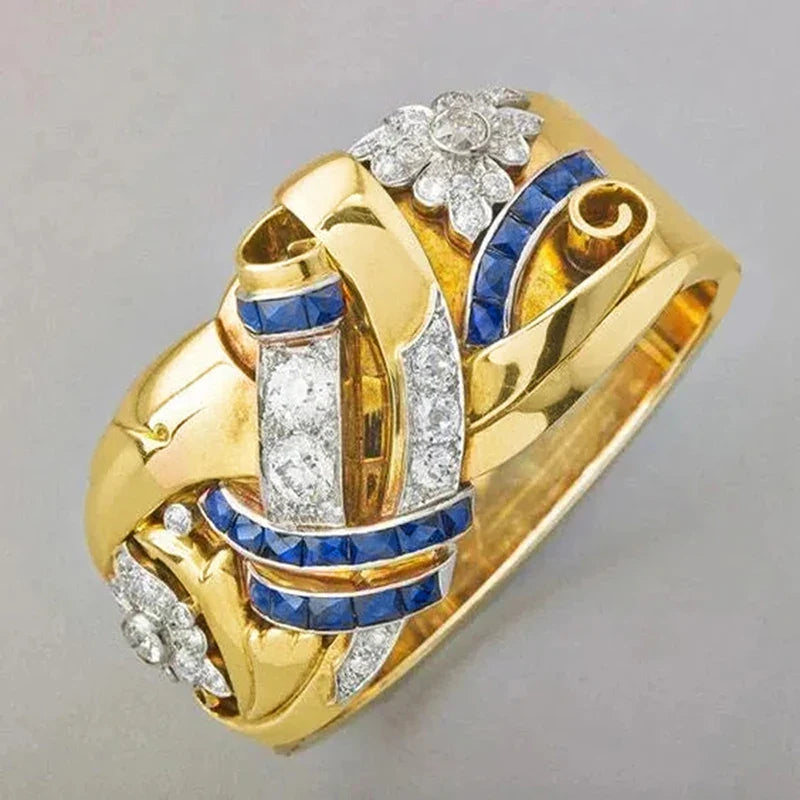 Bague couleur or vintage avec zircon