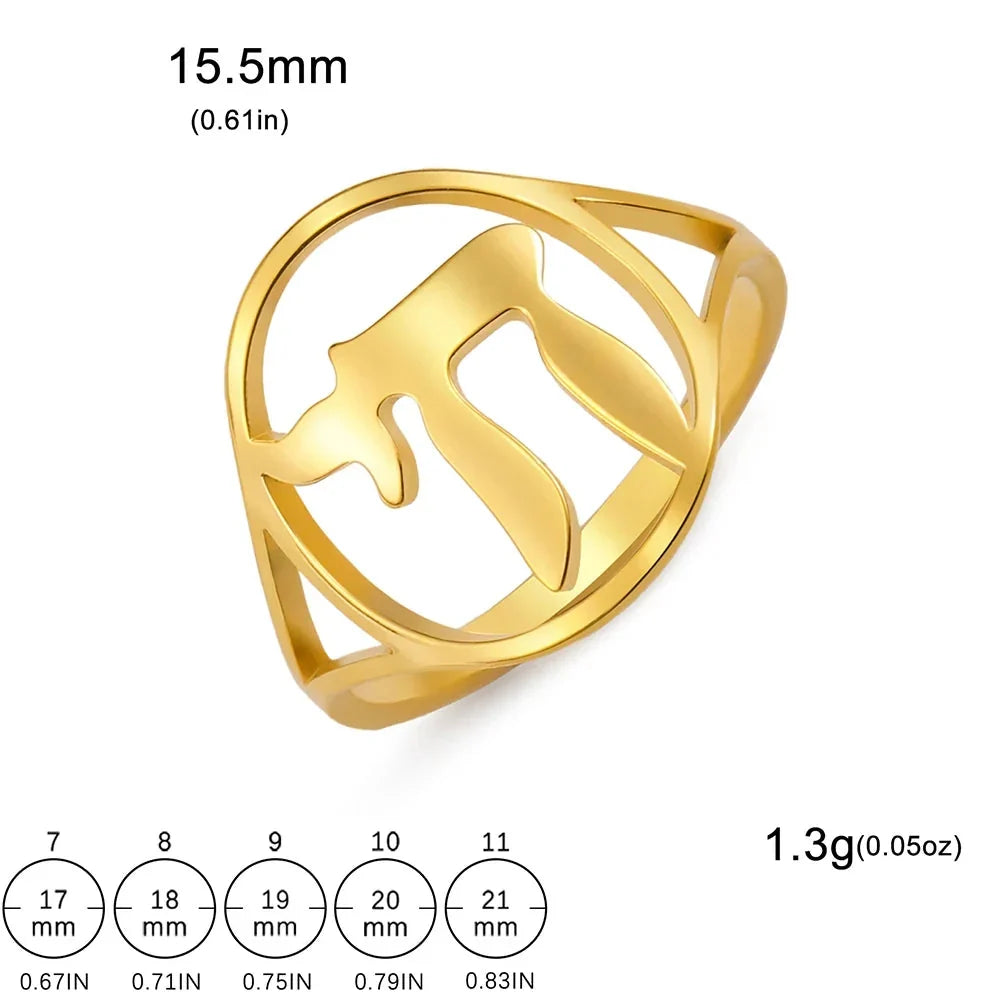 Bague creuse avec le symbole de vie juive Chai