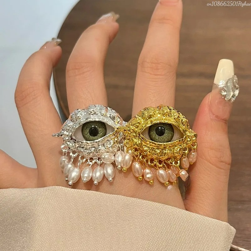 Bague de Protection avec Oeil Bleu et Perles or