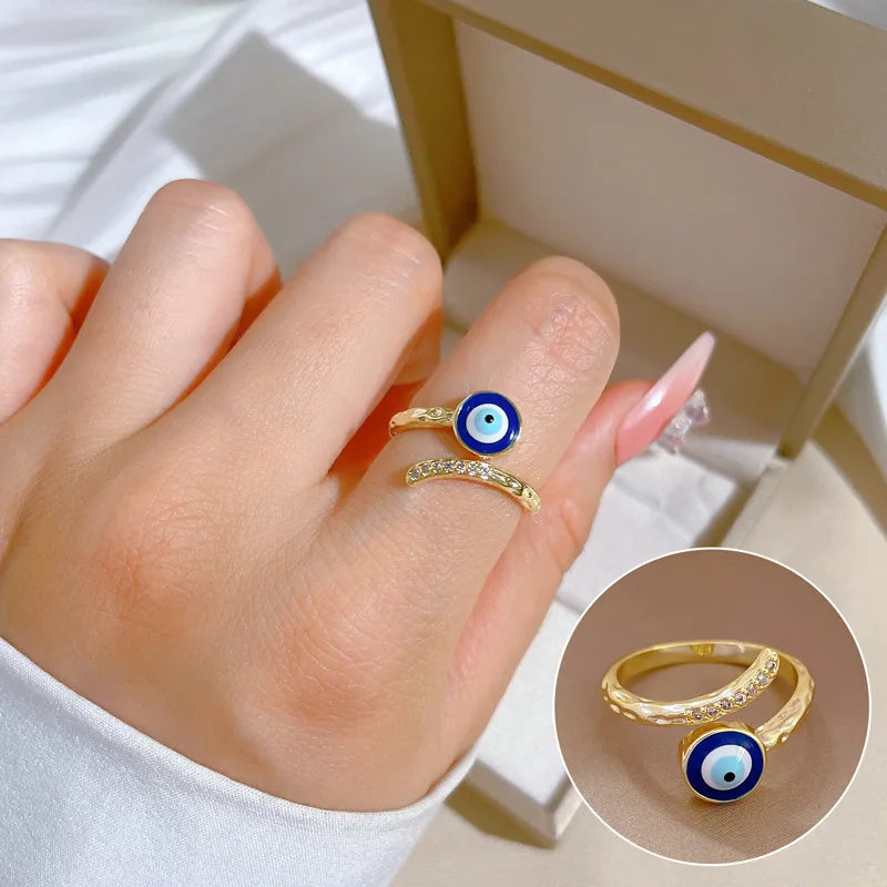Bague de Protection Oeil Bleu et Zircon
