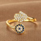 Bague de protection pour femme avec main de Fatma arabe or bleu