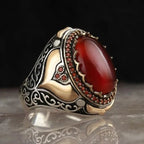 Bague large pour homme arabe musulman rouge