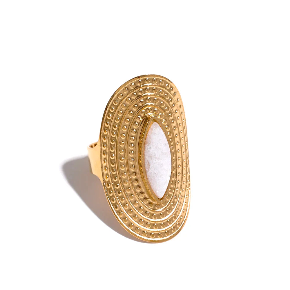 Bague Ethnique avec Pierre Naturelle agate blanche