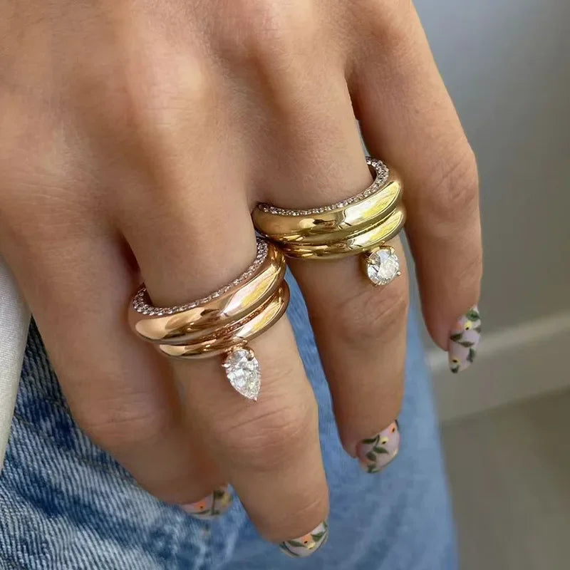 Fine Water Drop Band Ring with Zircon Pearl 1