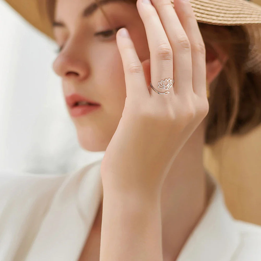 Lotus Flower Ring for Women Silver