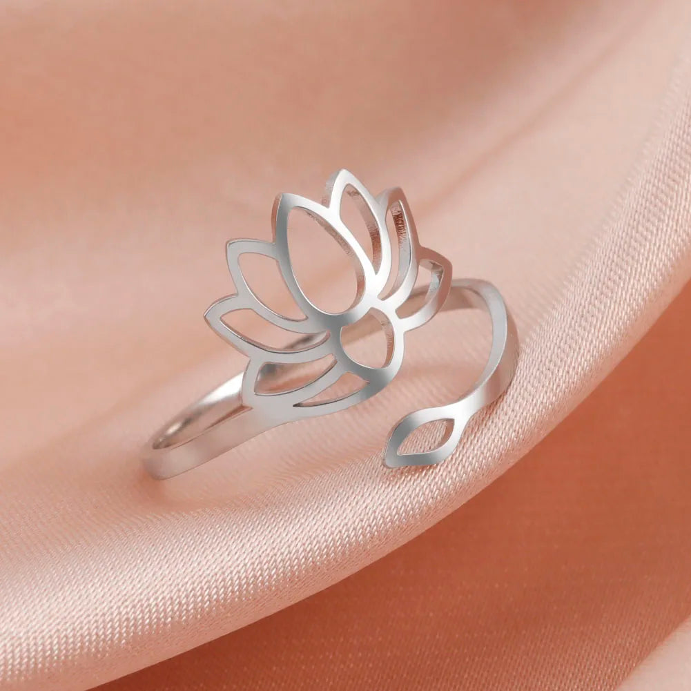 Lotus Flower Ring for Women Silver