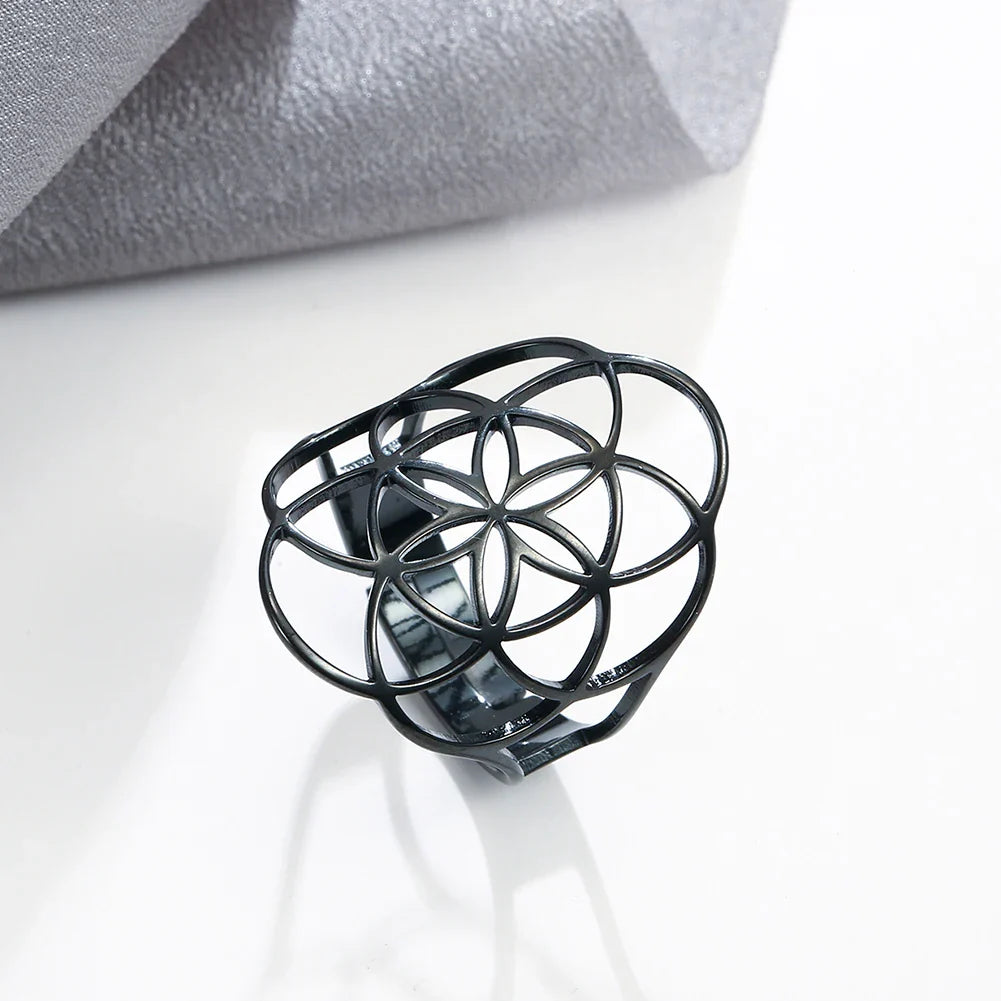 Anillo Semilla de la Vida Mujer Negro
