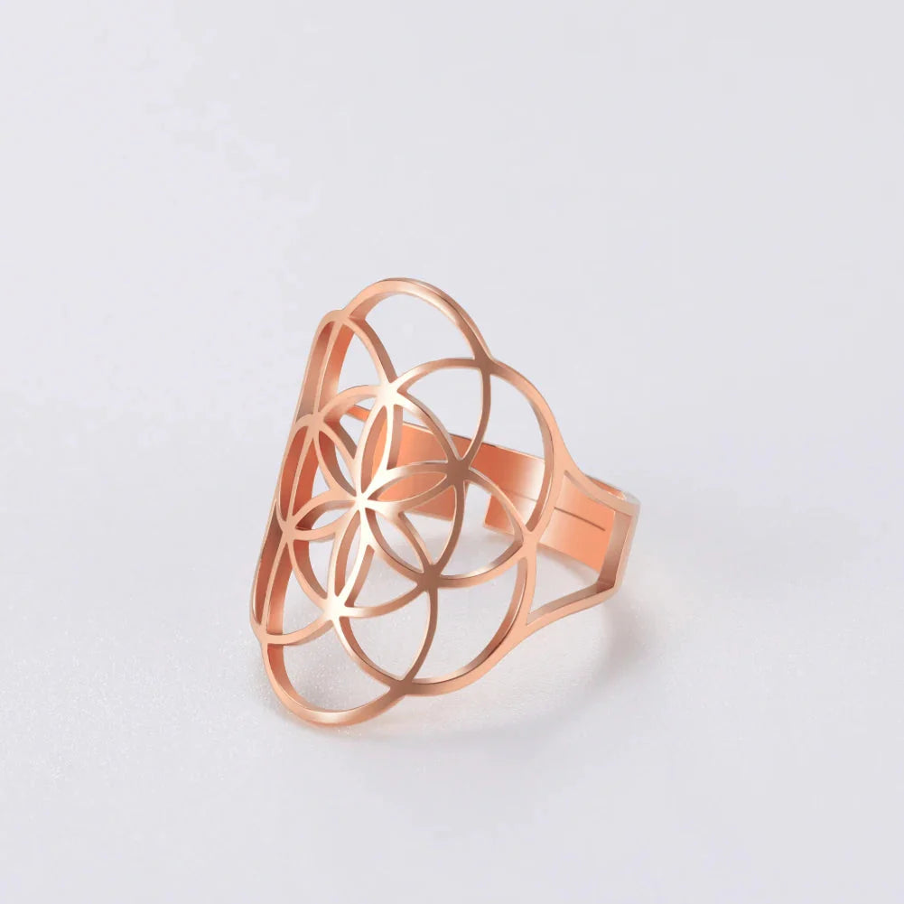 Anillo Semilla de la Vida Mujer Oro Rosa