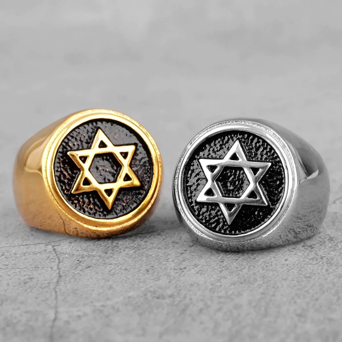 Engraved ring with the Star of David, a Jewish symbol 