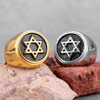Bague gravée avec l'étoile de David symbole juif or