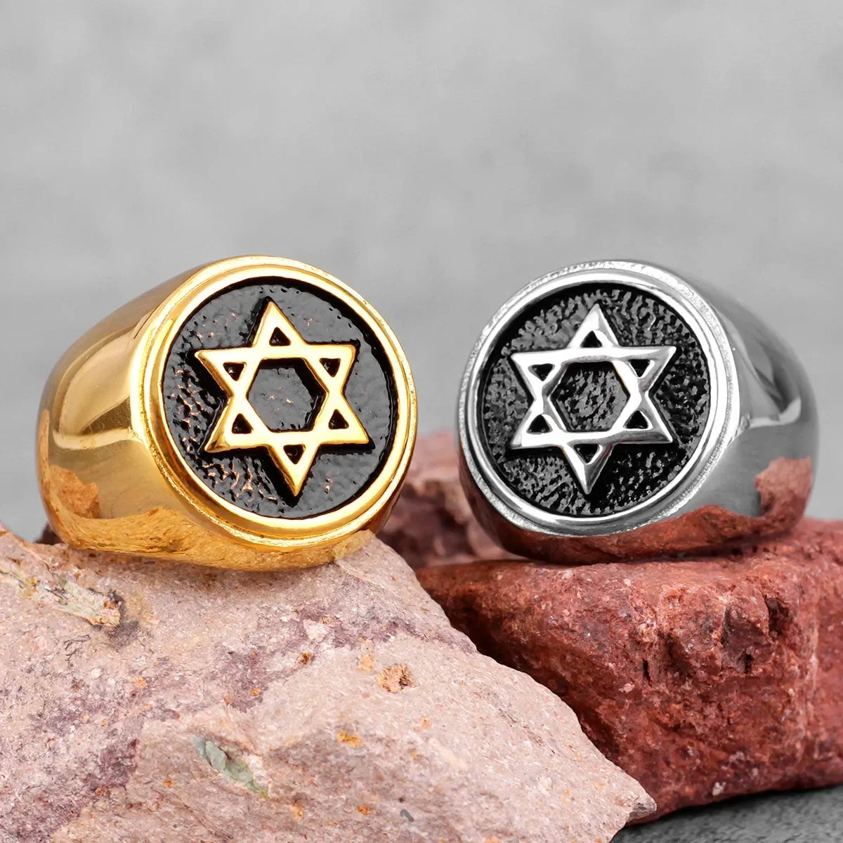 Engraved ring with the Star of David, a Jewish symbol 
