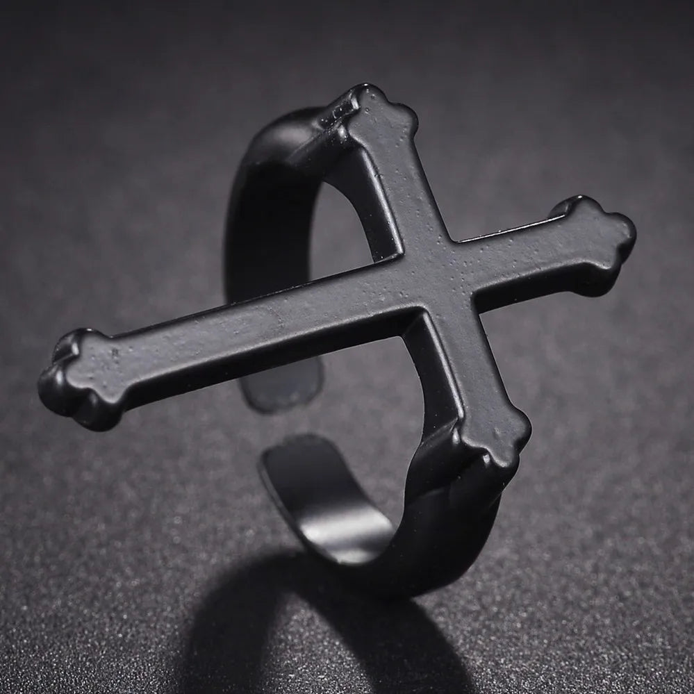 Men's Signet Ring Christian Cross Black