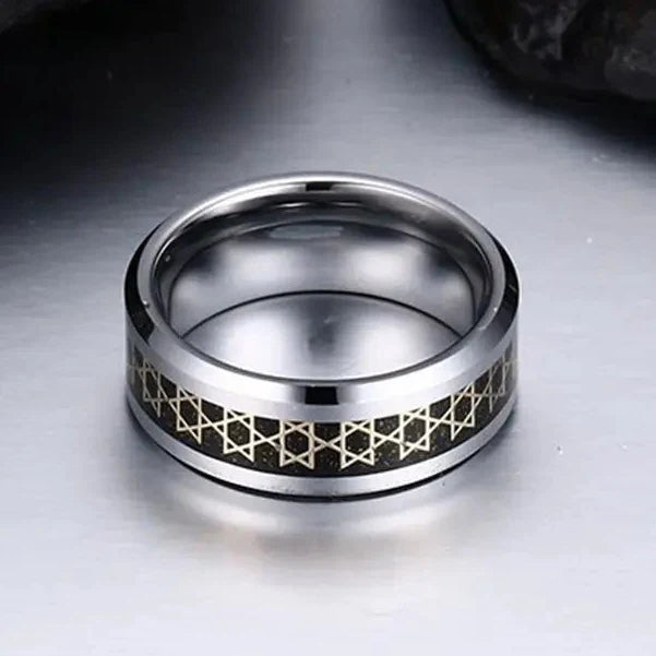 Bague large pour homme avec étoiles de David symbole juif noir