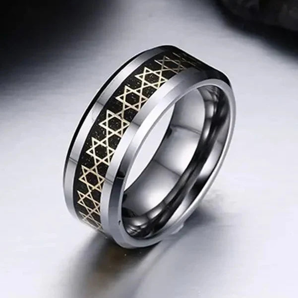 Wide men's ring with Star of David, Jewish symbol 