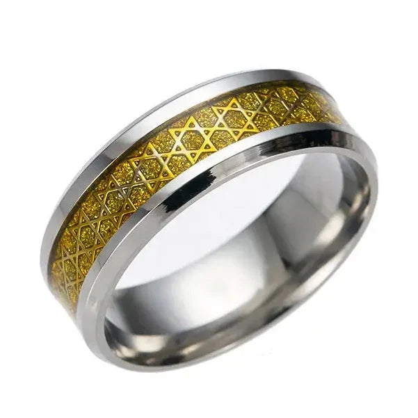 Wide men's ring with Star of David, Jewish symbol 