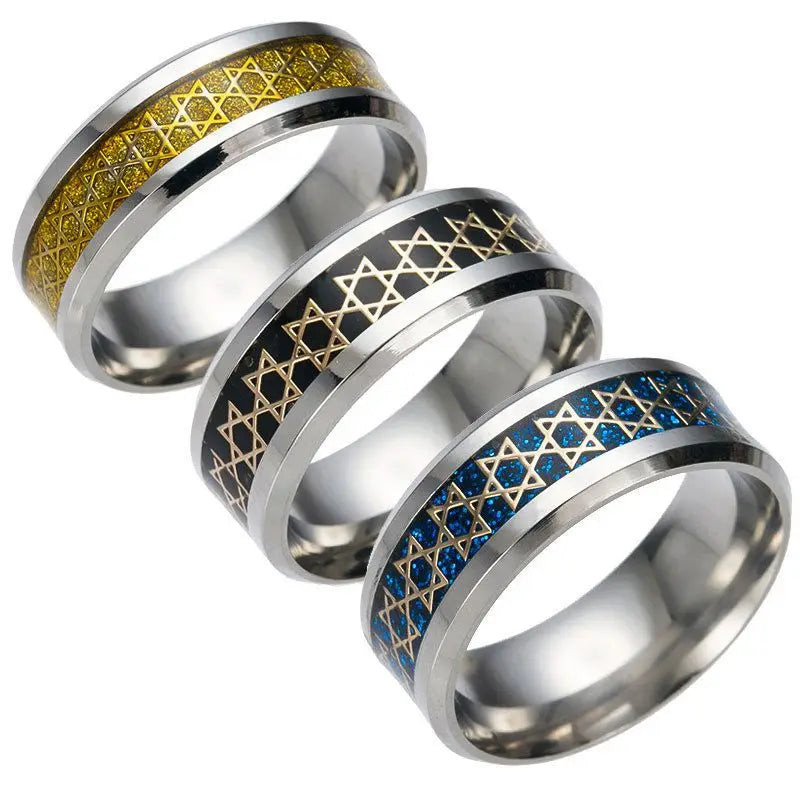 Wide men's ring with Star of David, Jewish symbol 