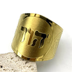 Anillo ancho con grabado en hebreo para hombre o mujer, símbolo judío