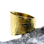 Anillo ancho con grabado en hebreo para hombre o mujer, símbolo judío