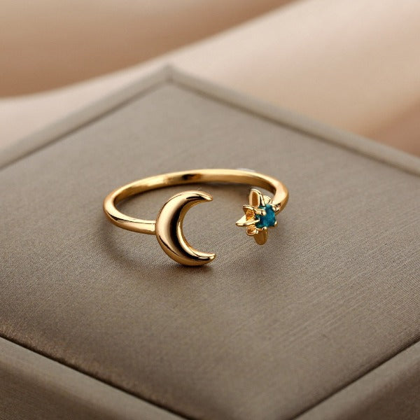Bague Lune Femme Anneau Astres or