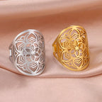 Mandala Ring for Women Gold Flower Band