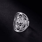 Mandala Ring for Women Silver Flower Band