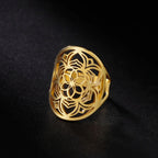 Mandala Ring for Women Gold Flower Band