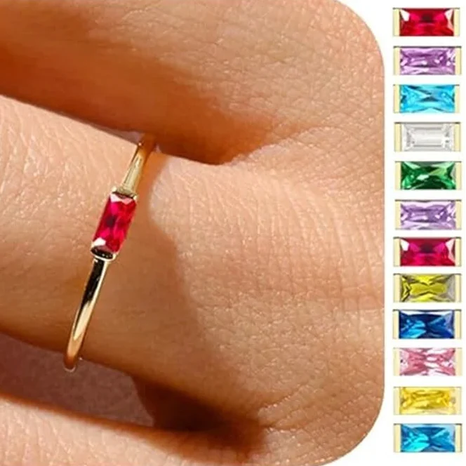 Minimalist ring with rectangular birthstone for women
