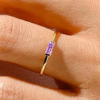 Minimalist ring with rectangular birthstone for women