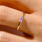 Minimalist ring with rectangular birthstone for women
