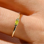 Minimalist ring with rectangular birthstone for women