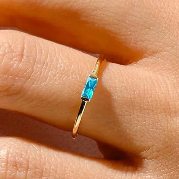 Minimalist ring with rectangular birthstone for women