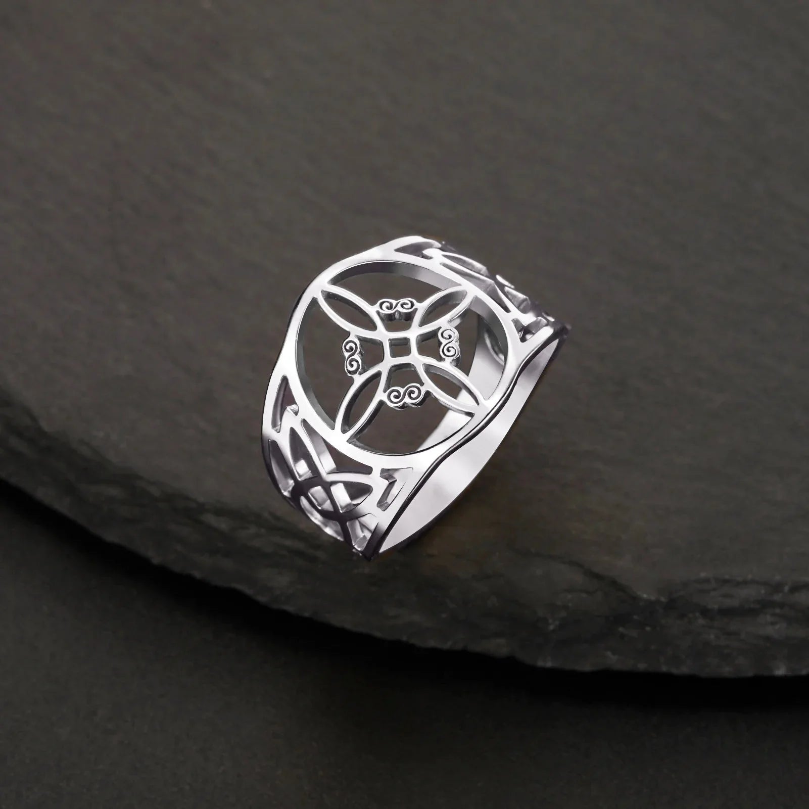 Anillo Nudo de Bruja Mujer Protección Anillo Wicca plata