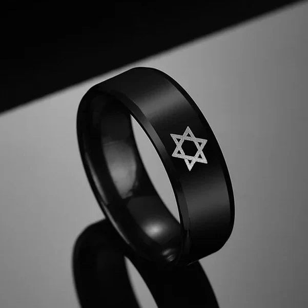 Black ring with the Star of David, Jewish symbol 