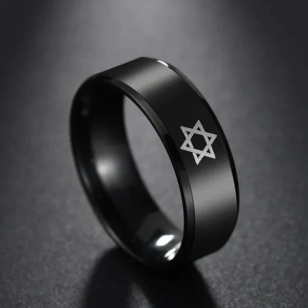 Black ring with the Star of David, Jewish symbol 