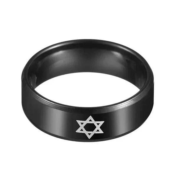Black ring with the Star of David, Jewish symbol 