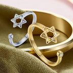 Bague ouverte pour femme avec l'étoile de David symbole juif or