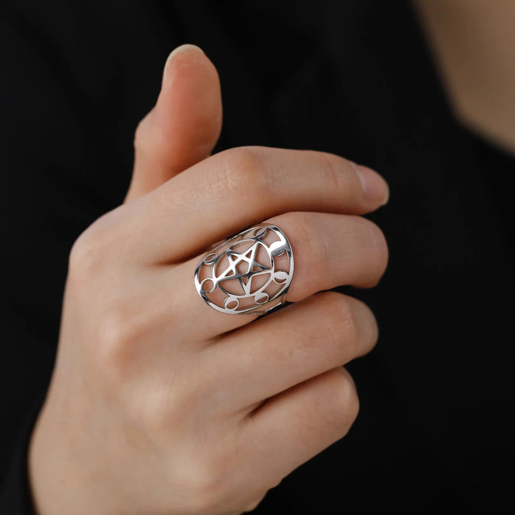 Anillo Pentáculo Hechicería Anillo Wicca plata